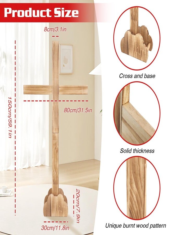 Kuabiz Extra Large Wood Cross 59 Inch Christmas Wood Standing Cross Decoration Jesus Christ Catholic Crafted Supplies He Is Risen Outdoor Decor for Home Wedding Communion Churchr (Lighting Not Included) - Image 2